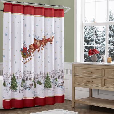 Santa's Snowy Sleighride Holiday Shower Curtain - 70x72