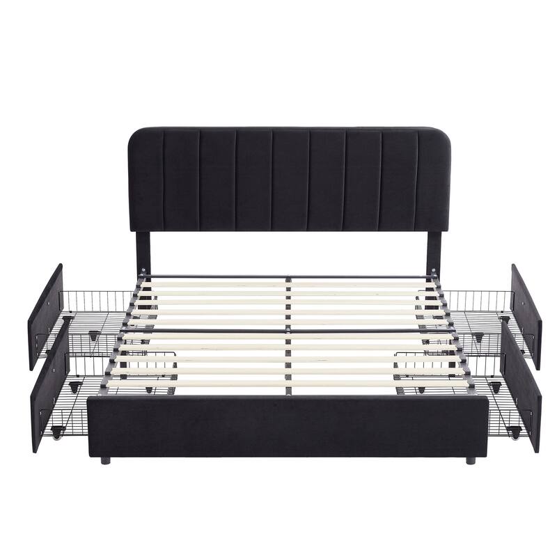 Javlergo Upholstered Platform Bed Frame with Storage Drawers and Adjustable Headboard, No Box Spring Needed