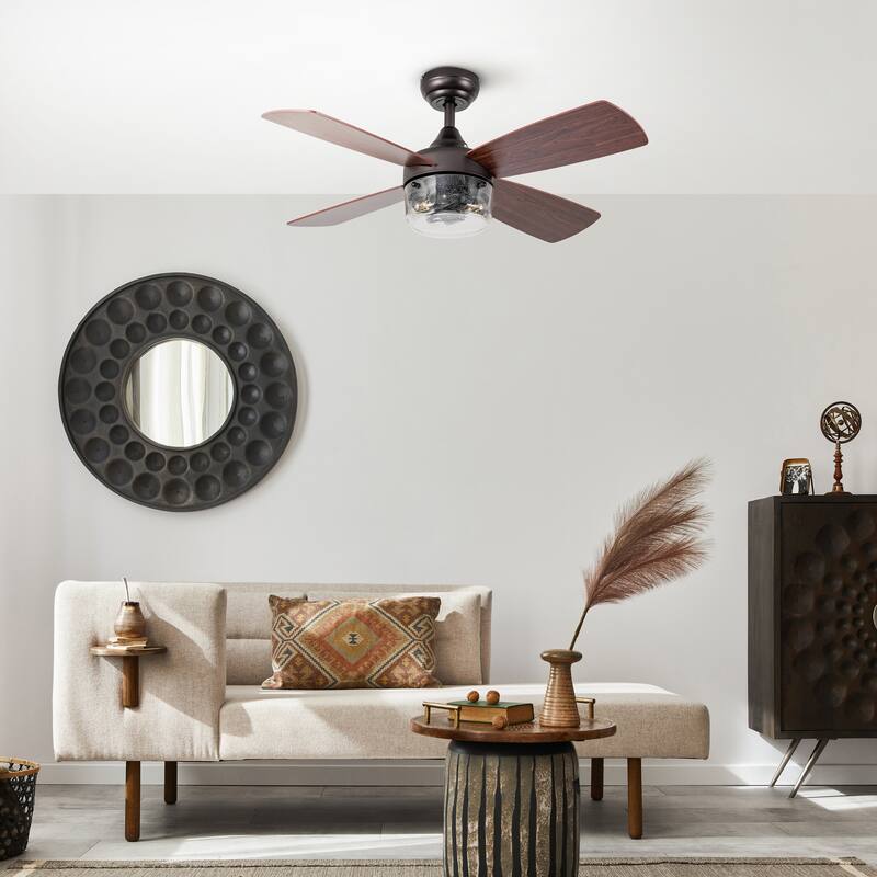 Aiden River of Goods Bronze and Mahogany Metal Remote-Controlled 42" Ceiling Fan - 42" x 42" x 11"/15.25"