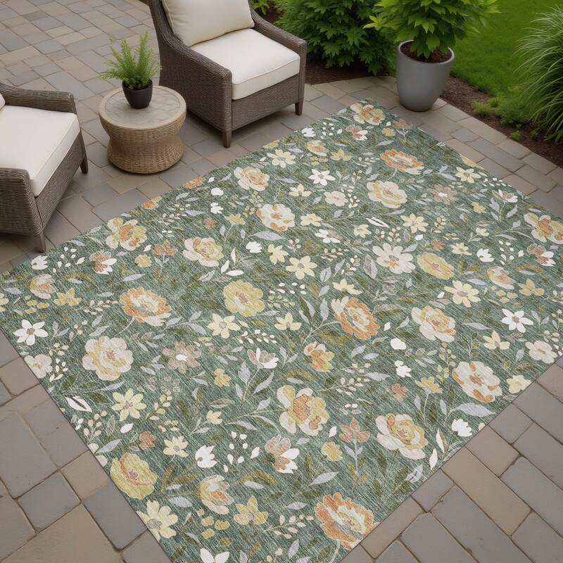 Machine Washable Indoor/ Outdoor Floral Garden Chantille Rug
