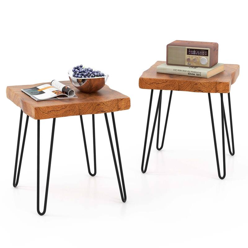 Costway Square End Table Accent Side Table Reclaimed Indonesia Teak