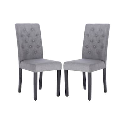 Grey Imitation linen fabric high back Dining Chairs Set of 2