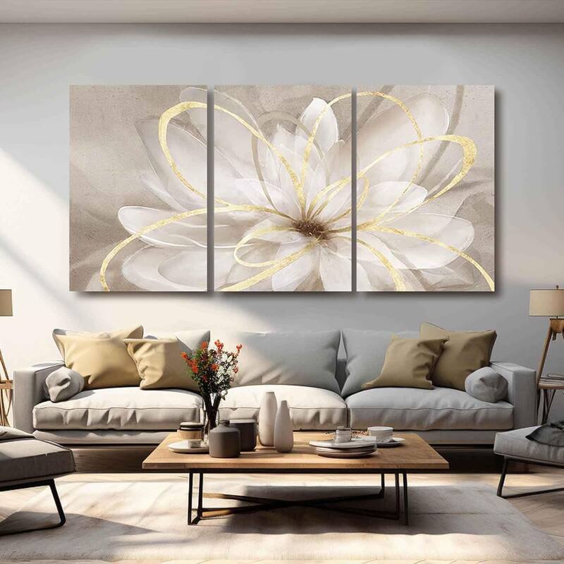 White Floral Wall Art Maximalist Decor - 24 x 36