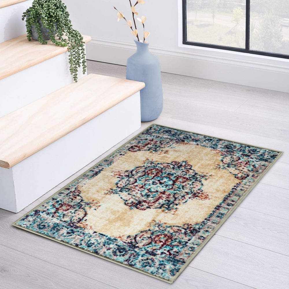Superior Decklan Floral Medallion Non-Slip Indoor Area Rug
