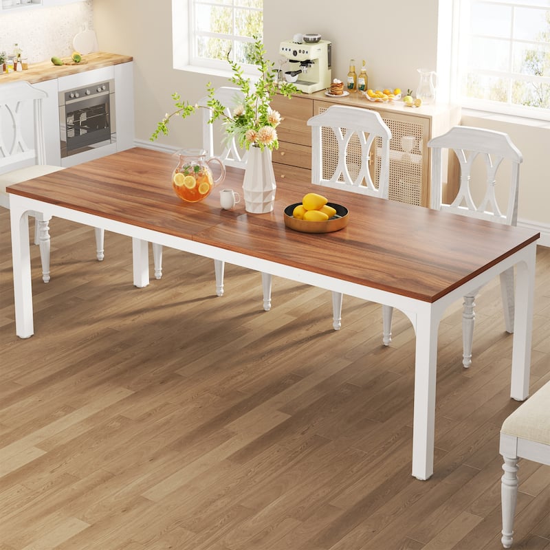 78.7-inch Long Kitchen Dining Table for 6-8 - Coffee Brown+White