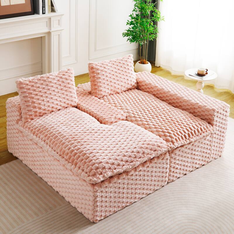 Versatile Turtle Velvet Sectional Sofa with Loveseat Couch and Chaise Lounge, Free Combination Modular Compressed Couch