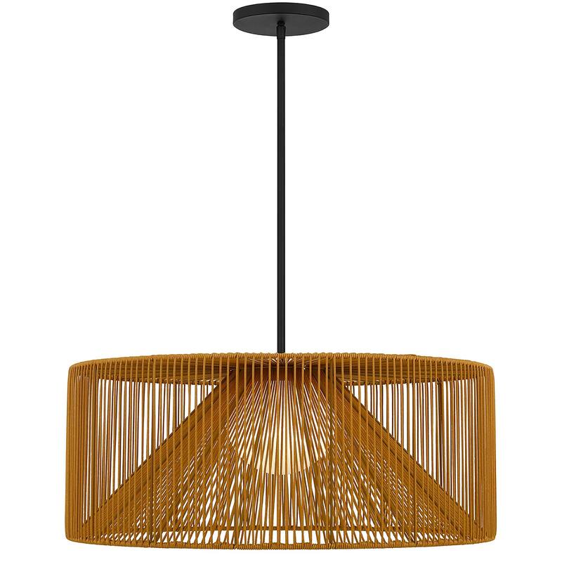 HomeRoots Natural And Black Rattan And Metal LED Dimmable Outdoor Hanging Pendent Light - 30.00' X '12.00' X '30.00