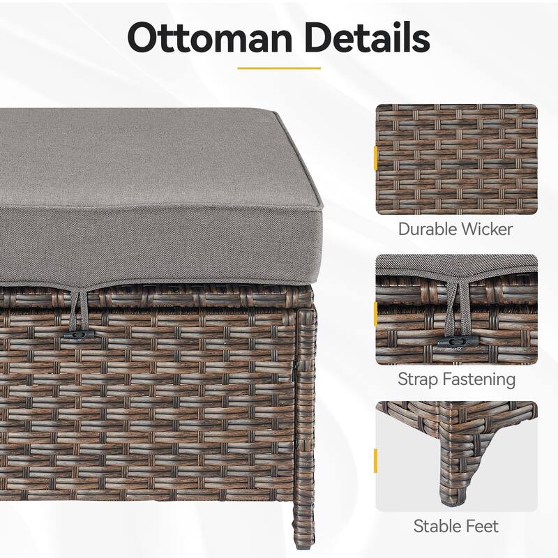 2 Pieces Patio Rattan Ottomans with cushions