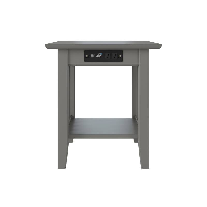 End Table With Charger - Hardwood Side Table, USB Ports, Power Outlets, Living Room Accent Table - Grey Finish - 22