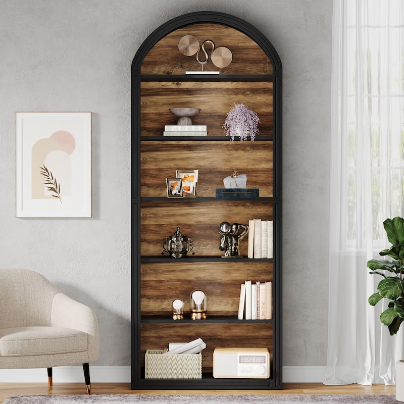6-Tier Tall Arched Bookshelf for Living Room, Bedroom - 11.81"D x 31.5"W x 75.98"H
