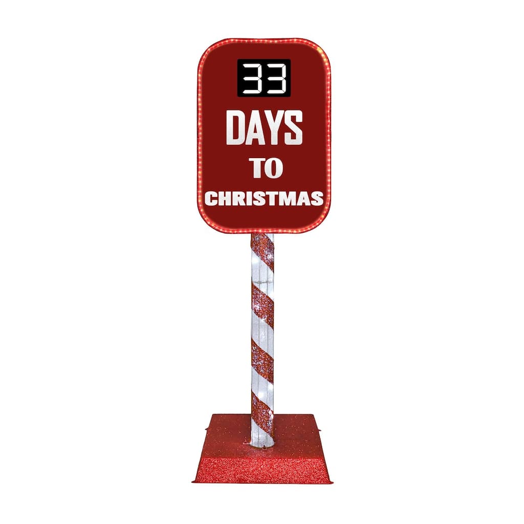VEIKOUS 5ft. Pre-Lit Christmas Countdown Sign Post with Waterproof PVC Panel, Memory Remote