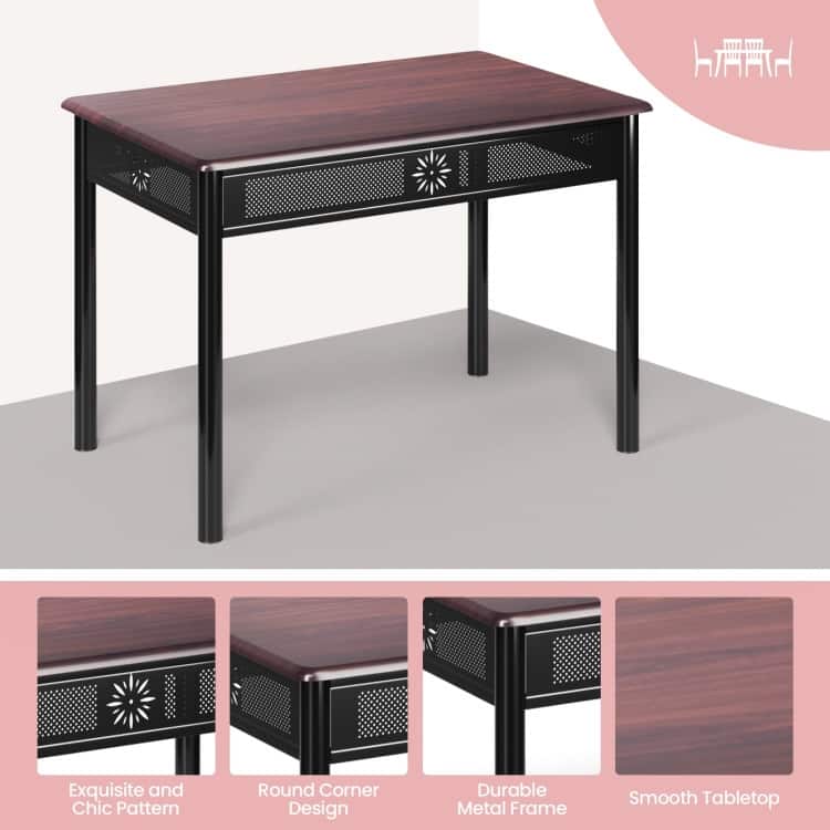 5 pcs Dining Set Wood Metal Table and 4 Chairs with Cushions