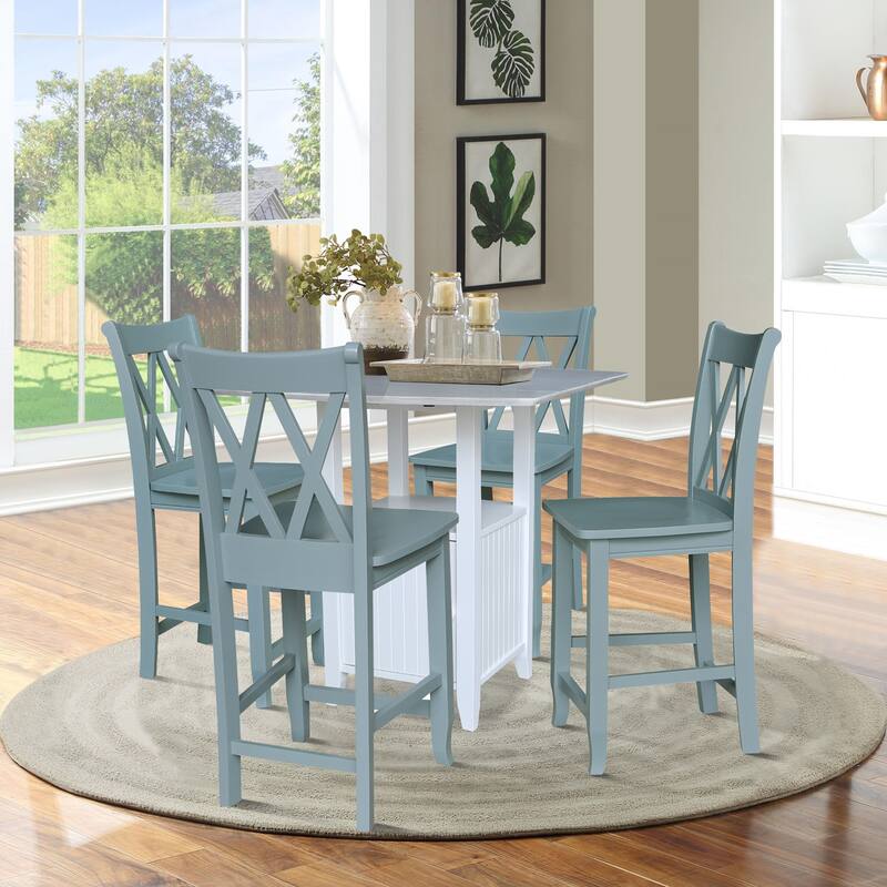 Dual Drop Leaf Bistro Tablewith Storage and Stools - 4 Chair