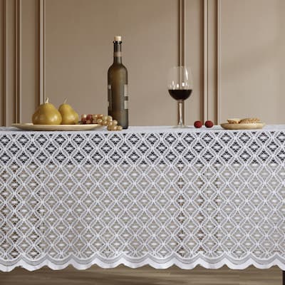 HLC.me Alona Lace Fabric Tablecloth for Rectangle & Round Tables, Wrinkle Resistant, Patterned Scalloped