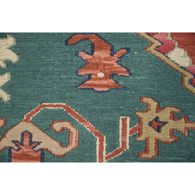 Hand Knotted Oriental 100% Wool Carpet Traditional Geometric Green Heriz (serapi) Area Rug - 8' 9'' X 5' 9''