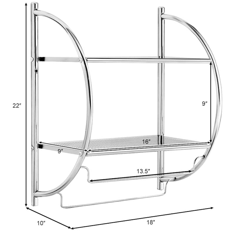 Gymax Wall Mount Shower Organizer Holder 2-Tier Bathroom Rack Storage