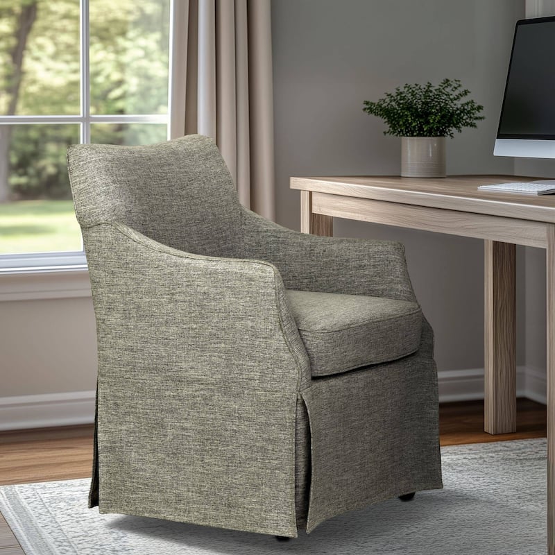 Roomfitters 34-Inch Upholstered Skirted Dining Armchair, Hidden Casters and Dual-Layer Foam Cushion, Gray