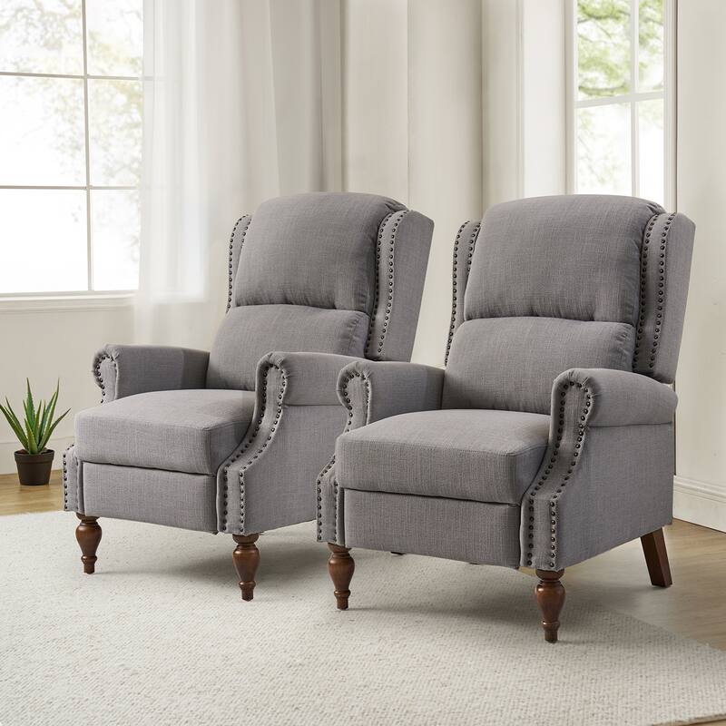 Terri Traditional Roll Arm Manual Recliner with Solid Wood Legs Set of 2 by HULALA HOME - Grey
