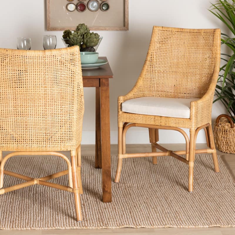 Bella Rattan Dining Chair - Handwoven Wicker Accent Side Chair with High Backrest, Coastal Boho Seating for Kitchen or Dining