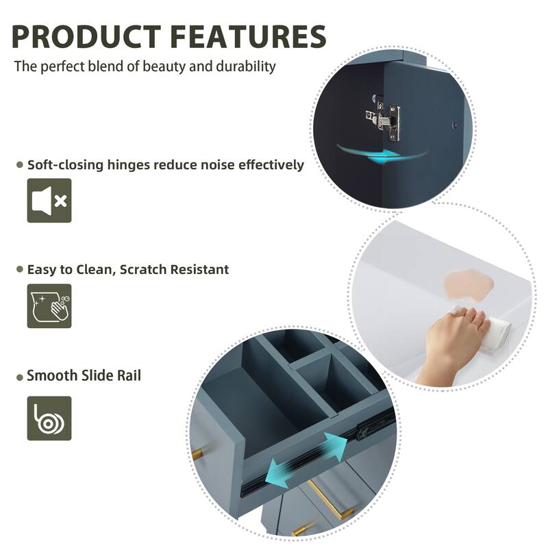 GDFStudio - Briarwick Modern Freestanding Double Bathroom Vanity Set with Ceramic Sinks, Drawers & Soft Closing Doors - 72'W