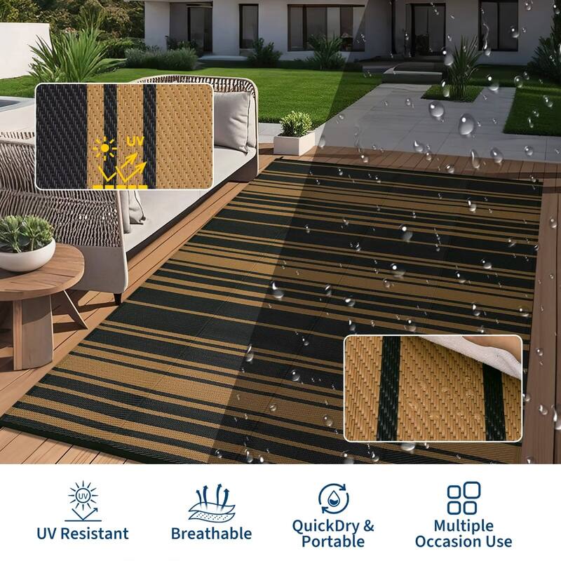 Outdoor Rug Waterproof Mat Outside Rugs for Patio Camping Balcony Modern Strip Plastic Straw Rug