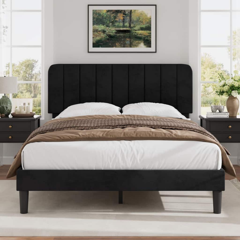 Javlergo Upholstered Bed Frames with Height-adjustable Headboard