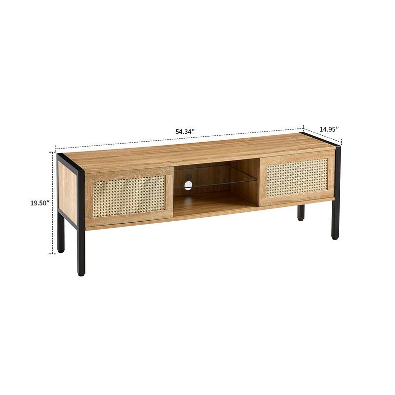 Classic Farmhouse Style Wooden TV Stand with Remote Control LED Light Strip