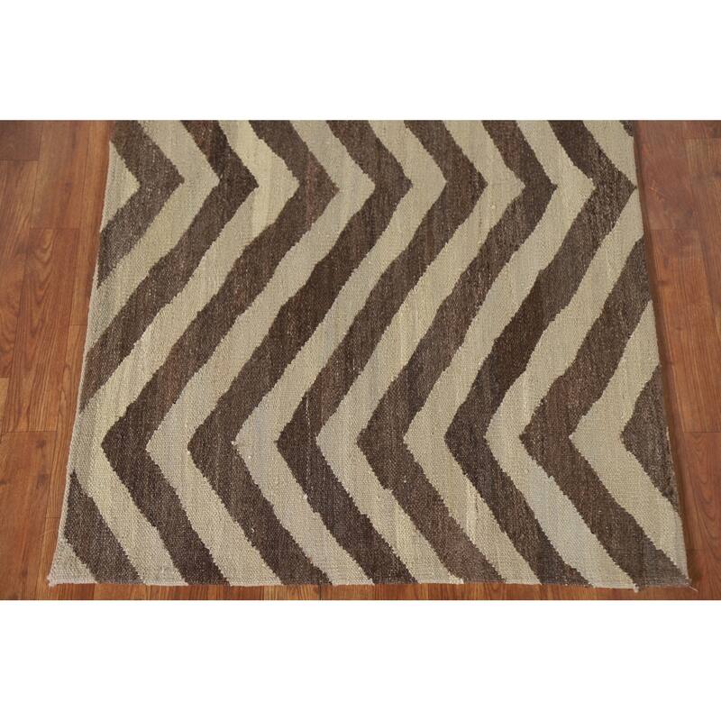 Chevron Style Kilim Oriental Area Rug Flatweave Wool Carpet - 3'1"x 5'2"