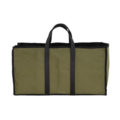 Achla Designs Canvas Log Carrier, Green with Black accents