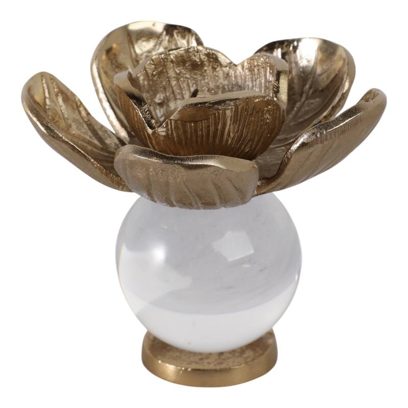 Metal Sculpture Flower Statue with Orb Base Decorative Style - 5" Gold - 5.5" x 5.5" x 5"