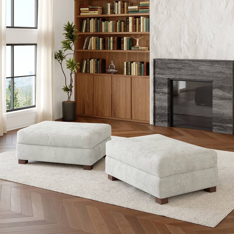 Oversized Chenille Modular Ottoman With Cushioned Top