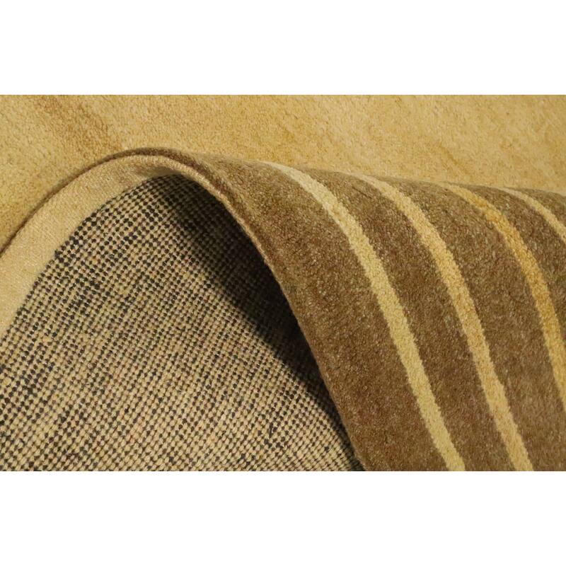Hand Knotted Oriental 100% Wool Carpet Modern Stripe Yellow & Gold Gabbeh Area Rug - 5' 10'' X 3' 11''