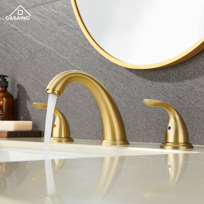 8 in. Widespread Double Handle Bathroom Faucet with Drain Kit Included - Gold