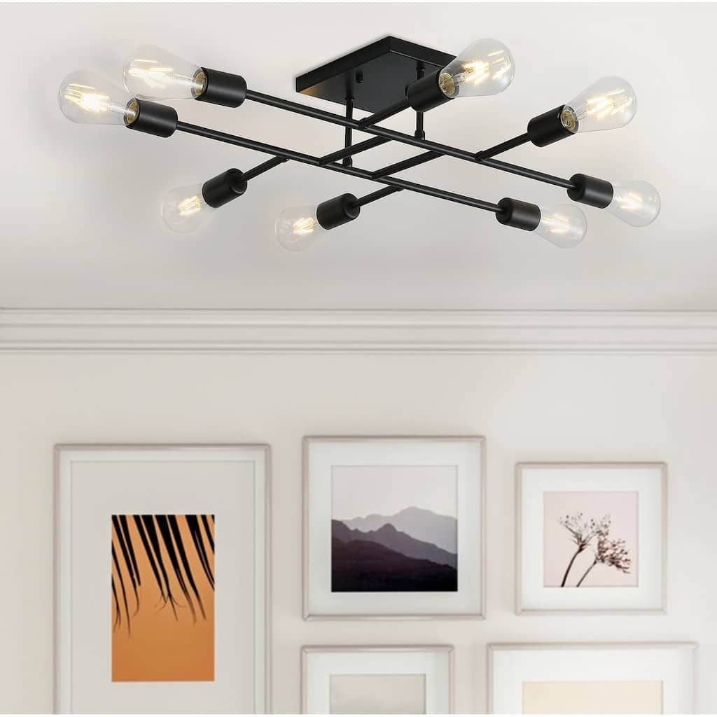 Modern 8-Light Sputnik Semi Flush Mount Ceiling Lamp