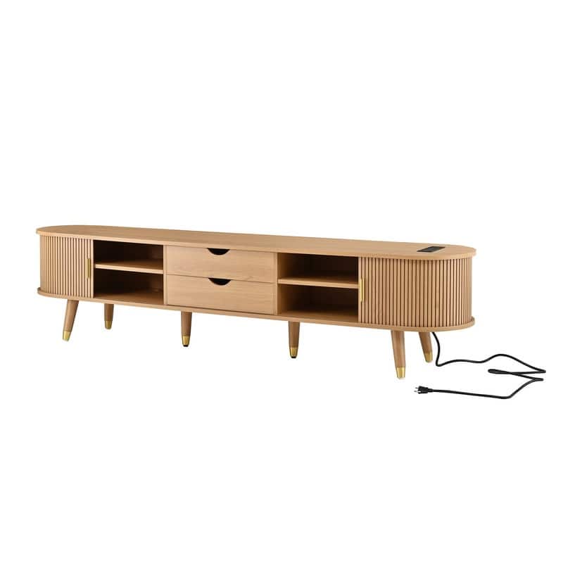 Mid-Century Modern Fluted TV Stand with Charging Station and Ample Storage for TVs Up to 80"