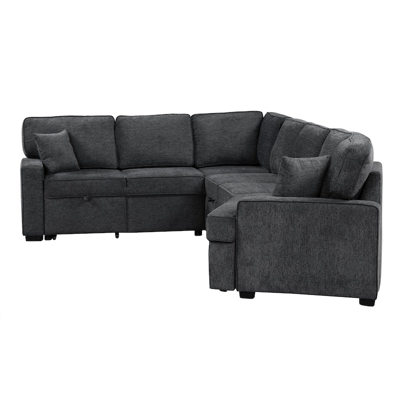 126" Chenille L-Shaped Sectional Sofa Bed with USB Charging and Drop-Down Bed