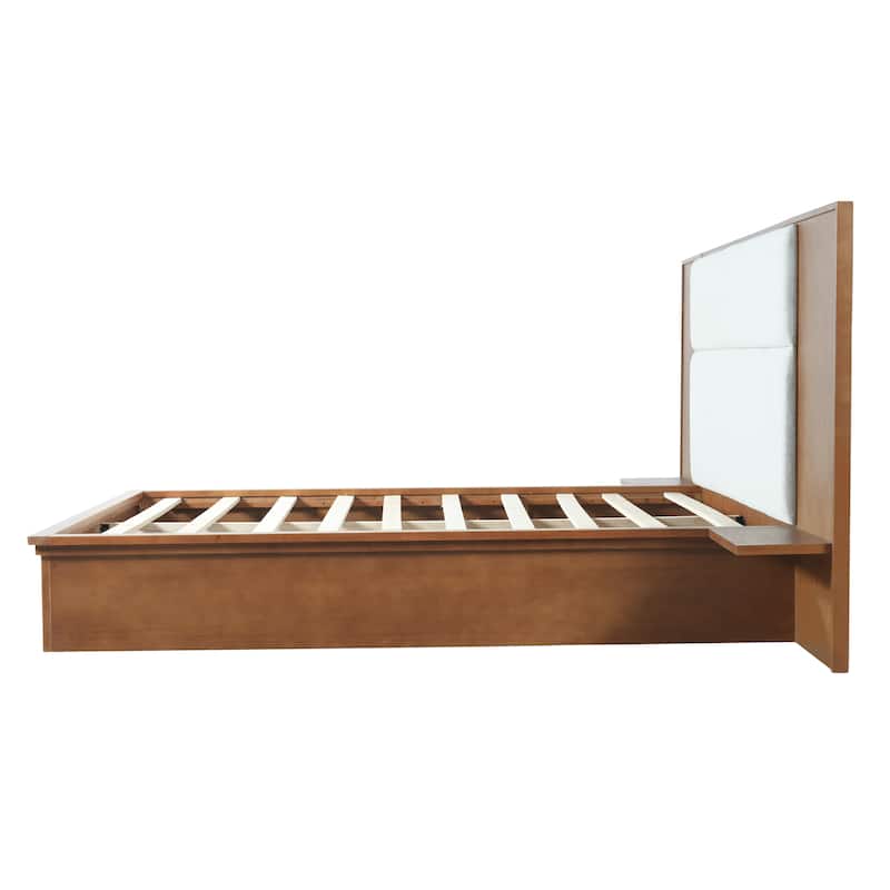 Christopher Knight Home - Avery Platform Bed Frame with Upholstered Headboard & Built-In Side Shelves, No Box Spring Needed