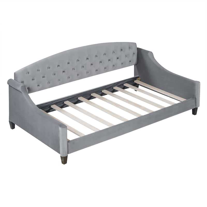 Modern Luxury Tufted Button Daybed, Twin Sturdy Wood Frame with No Box Spring Required - Gray - Twin