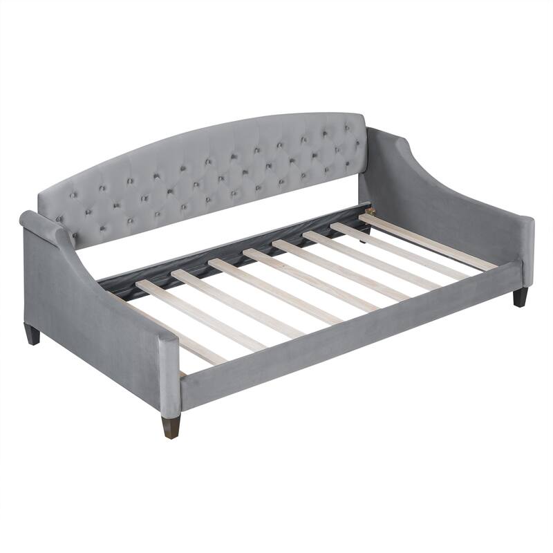 Tufted Button Twin Daybed, Gray, Modern Luxury Design with Plywood Frame