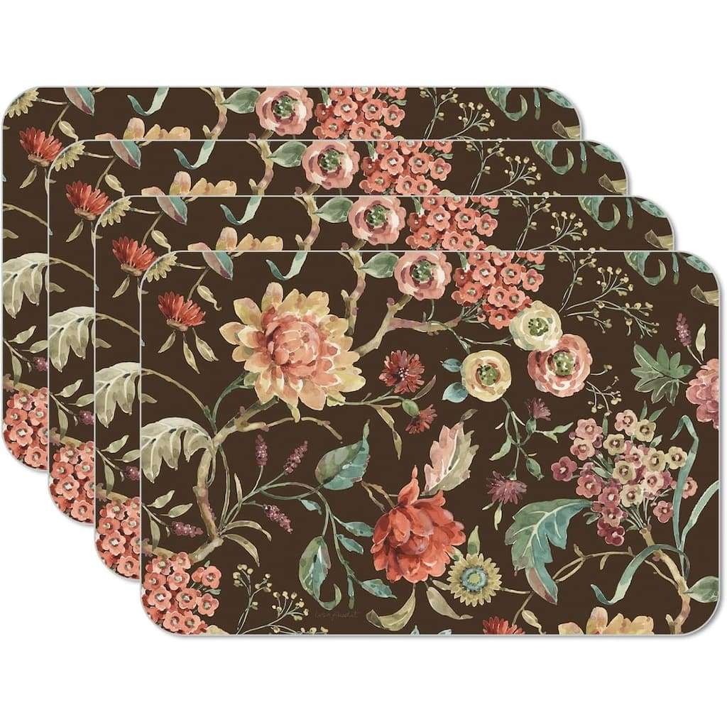 Floral Study 4 Pack Reversible Easy Care Flexible Plastic Placemats Made in The USA BPA Free Easily Wipes Clean