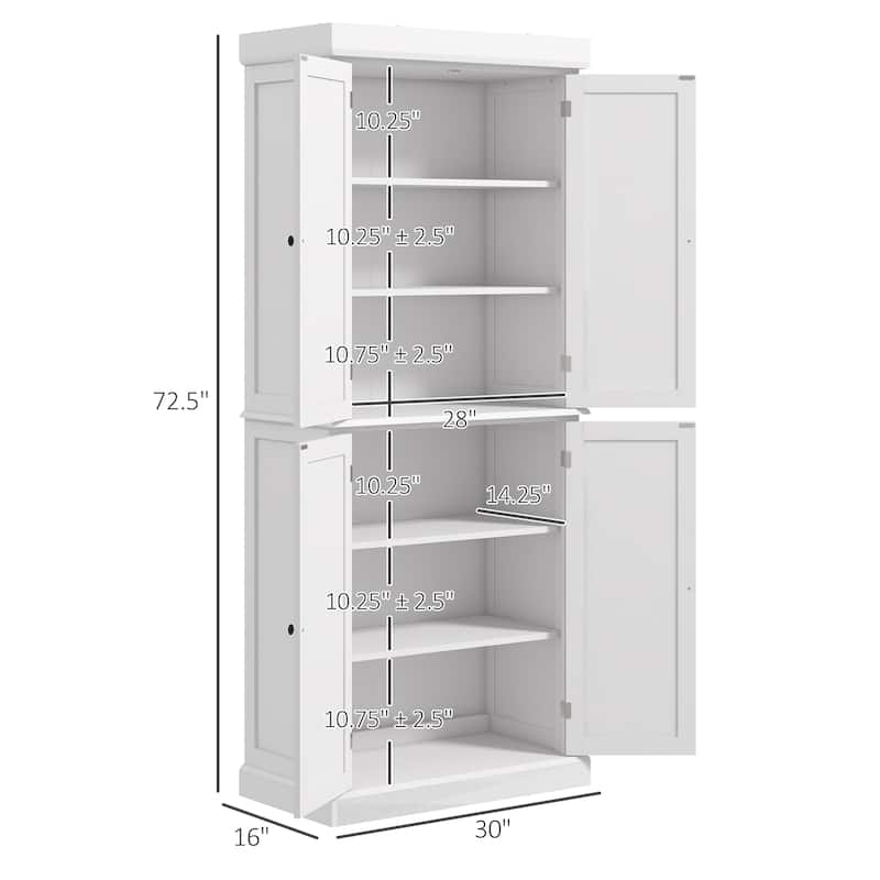 72.5" Kitchen Pantry Storage Cabinet, Freestanding Kitchen Cupboard with 4 Doors and Adjustable Shelves for Dining Room, MDF