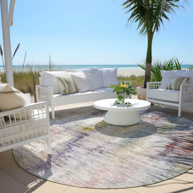 Machine Washable Indoor/ Outdoor Chantille Solid Abstract Rug - Plum - 8' x 8'