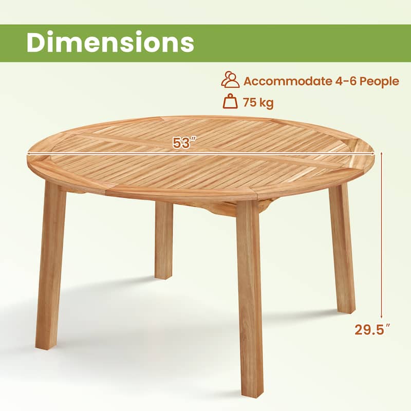 Gymax Round Patio Dining Table Acacia Wood Outdoor Dining Table w/ 2''