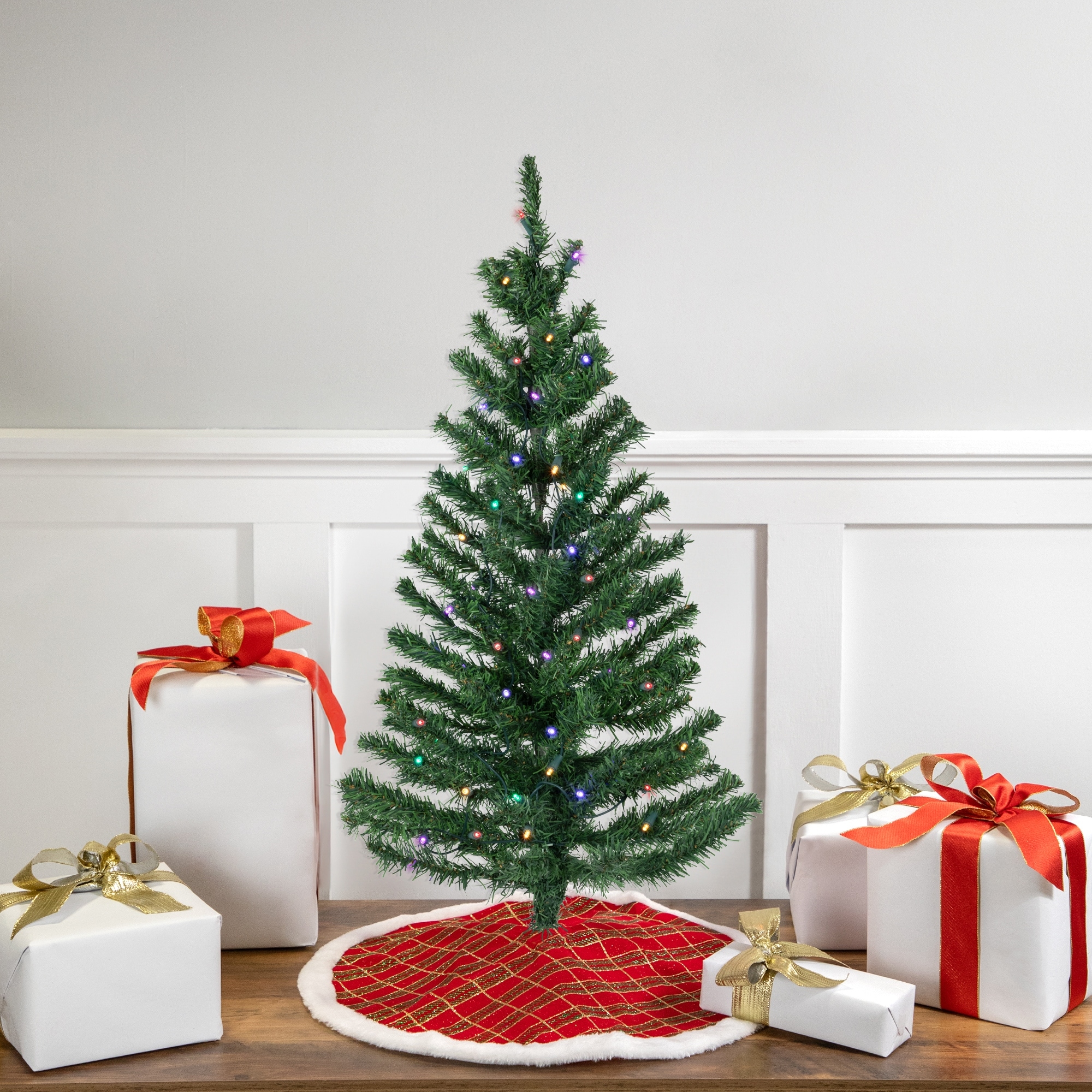 3' Medium Mixed Classic Pine Artificial Christmas Tree Multicolor LED - 3 Foot