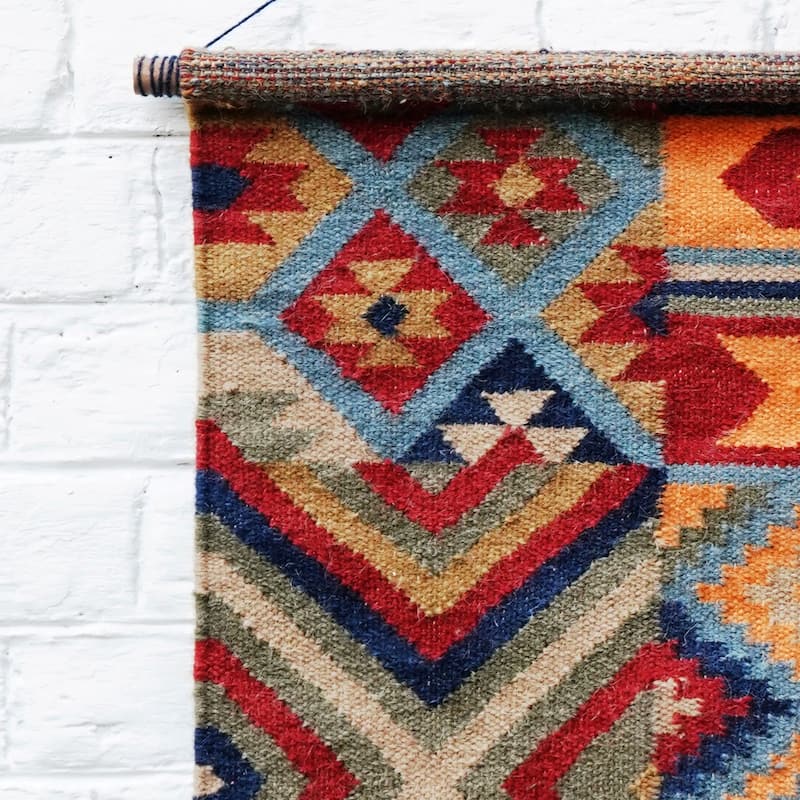 Loominaire Rustic Kilim Wallhanging "Sierra" Hand Woven of Wool & Cotton For Living Room Bed Room Family Room Walls