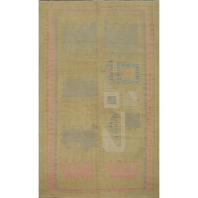 Hand Woven Oriental 100% Wool Carpet Southwestern Modern Yellow & Gold Kilim Area Rug - 5' 9'' X 4' 2''