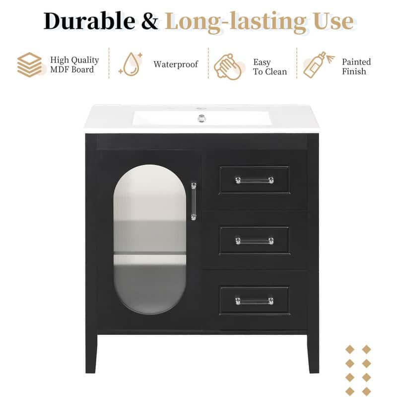 30" Bathroom Vanity with Sink, Bathroom Vanity Cabinet with 2 Drawers and Door, Adjustable Shelf