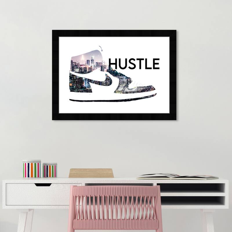 Wynwood Studio Canvas Fashion and Glam Hustle Sneaker White and Pastel Black Wall Art Canvas Print - Black