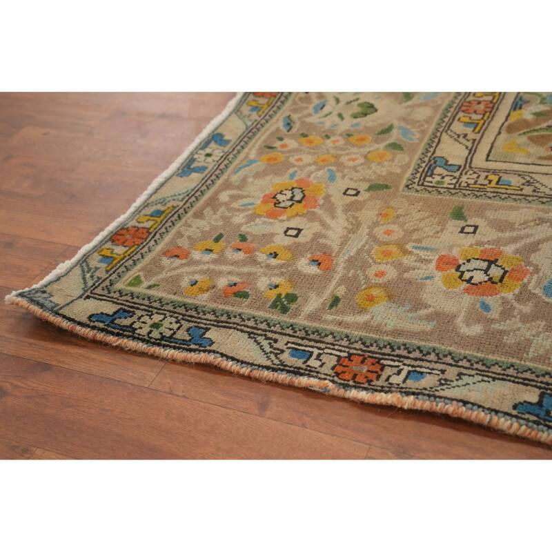 Hand Knotted Oriental 100% Wool Carpet Traditional Floral Brown Tabriz Area Rug - 12' 8'' X 9' 7''