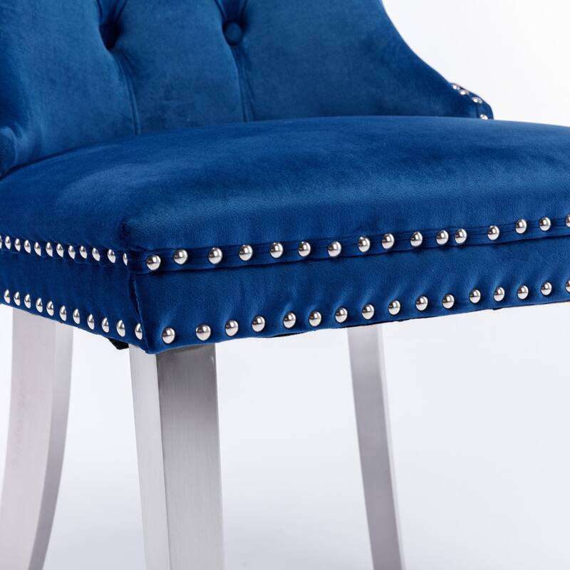 Tufted Solid Wood Velvet Upholstered Dining Chair with Chrome Steel Plating Legs Set of 2
